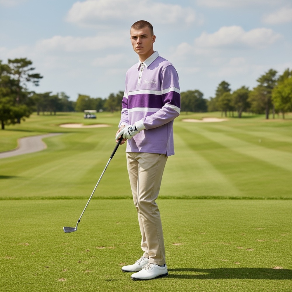 Bogey Boys Golf Men's M Pique‎ Polo LS Shirt Mid Stripe Purple New